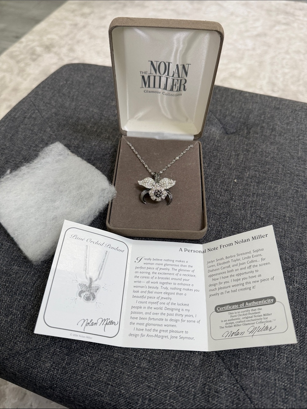 Vintage Nolan Miller Silver-Tone Orchid Crystal Pendant Necklace